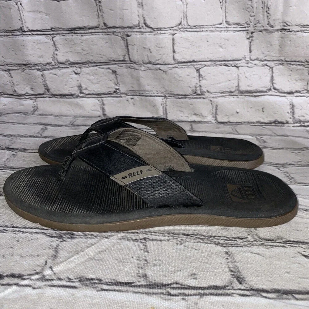 Reef Thongs Men’s Sandals sz 11 Black Brown Tan Preowned Flip Flop